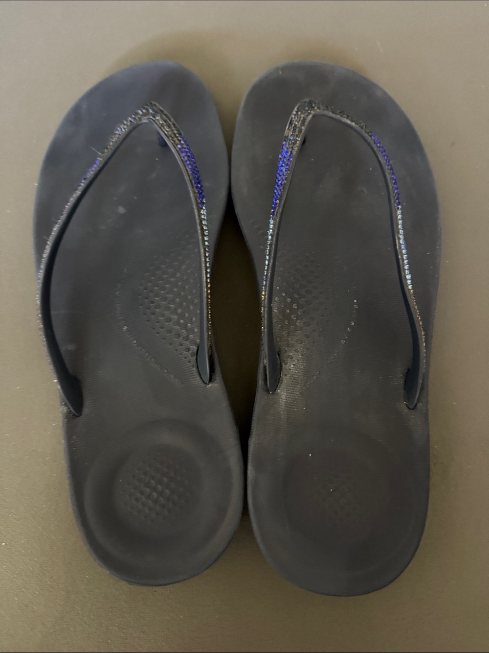 Fitflop Women's Blue Comfort Flip Flops with Multicolored Embellished Straps